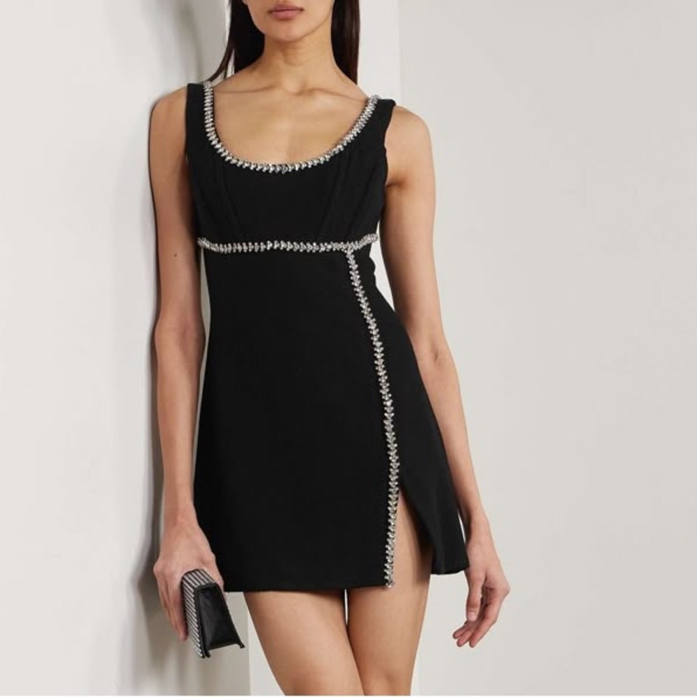 Self Portrait Crystal Embellished Tweed Mini Dress in Black 0 NWT